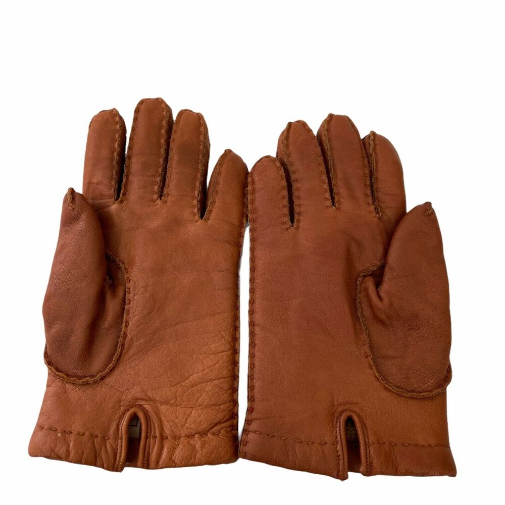 Leather Gloves Vintage Aris Women's Brown Soft Driving size Small - Picture 3 of 9